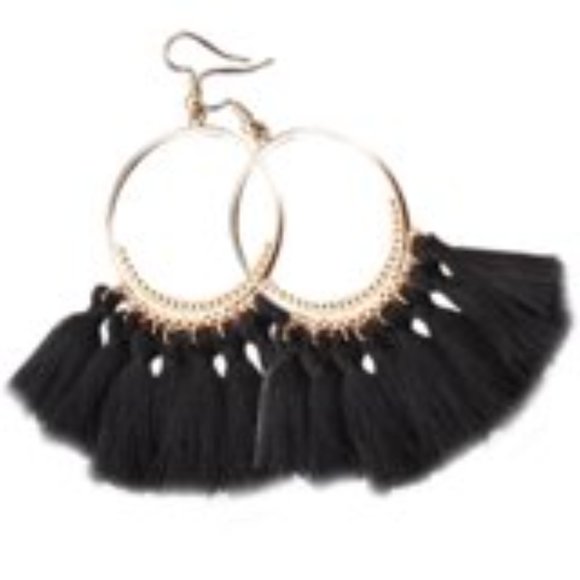 Round Circle Tassel Drop Earrings Bohemian Fringe Earrings (Pair) - Picture 7 of 10